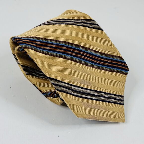 Robert Talbott Best of Class 100% Silk Necktie Tie Gold Striped 60 x 3 1/2 - Picture 1 of 3